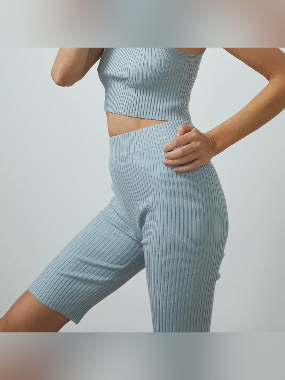 Lunya Cozy Cotton Silk Ribbed Bike Short Chilled Blue S EUC